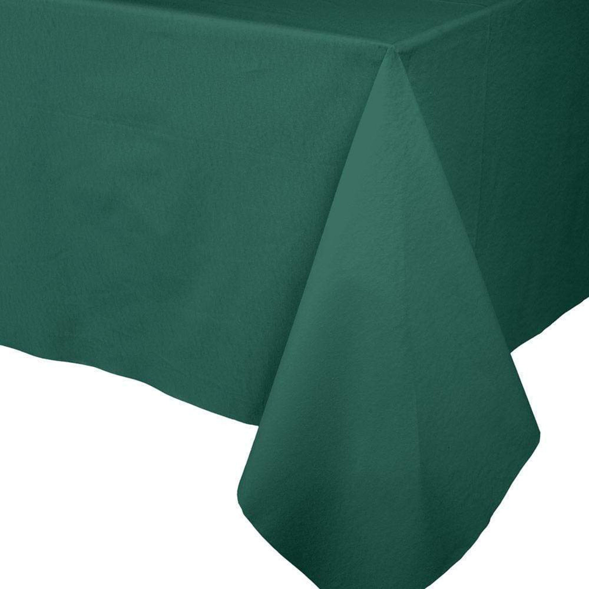 Caspari Paper Linen Tablecloth in Hunter Green on a white background