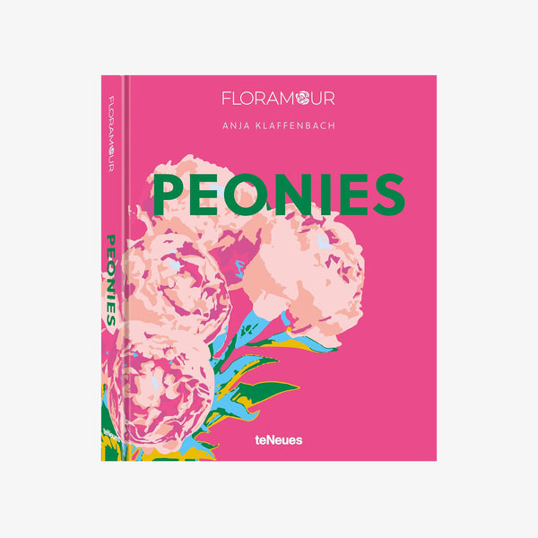 Pink cover of book titled: Peonies by Floramour on a white background