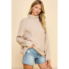 Pinch Ribbed Turtleneck Sweater in Oatmeal - Addison West 