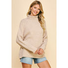 Pinch Ribbed Turtleneck Sweater in Oatmeal - Addison West 