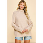 Pinch Ribbed Turtleneck Sweater in Oatmeal - Addison West 