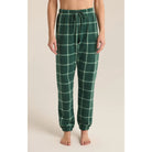 Model wearing Z Supply Plaid Jogger in Noble Fir in front of a neutral backdrop