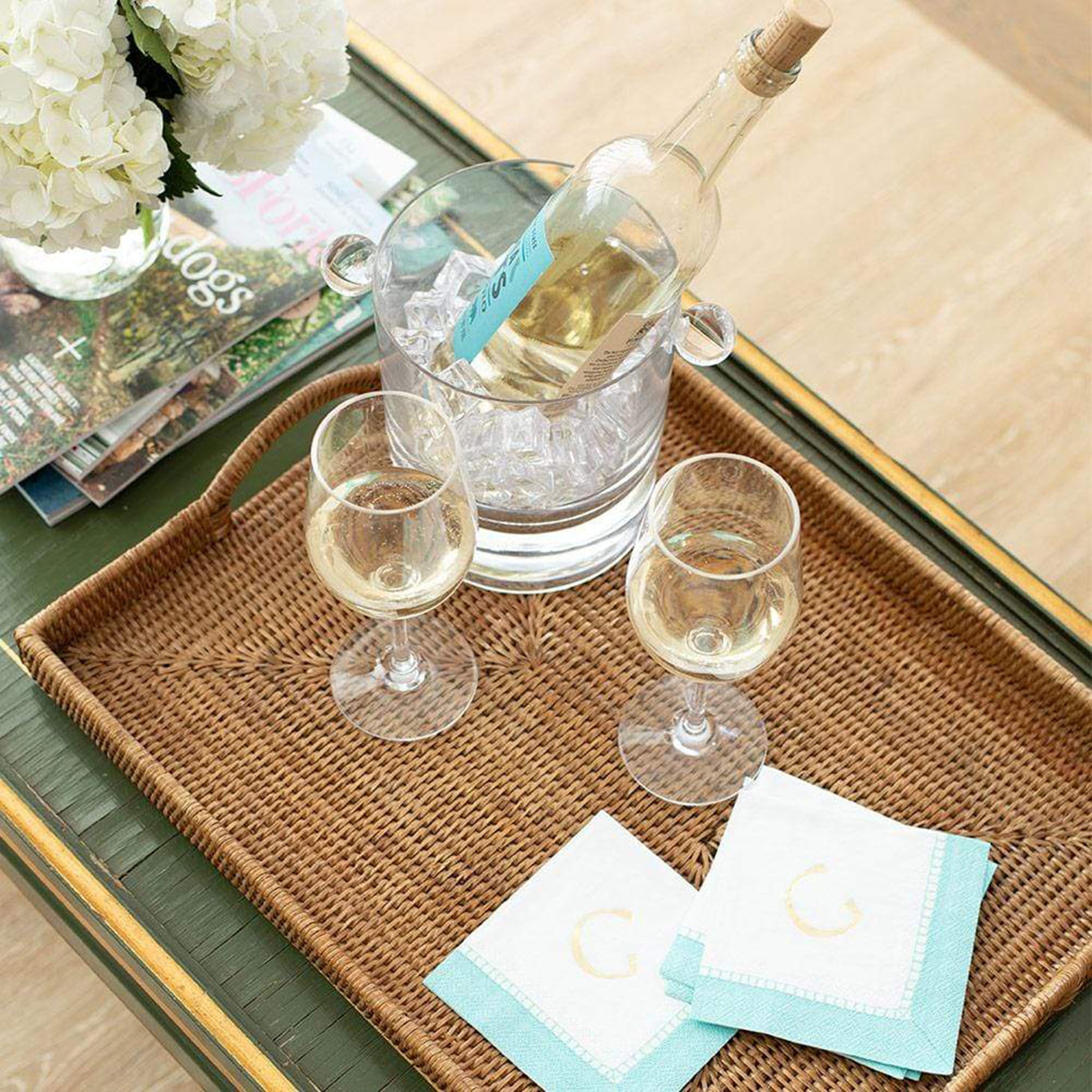 Rattan Rectangular Tray with Handles in Dark Stain - Addison West 