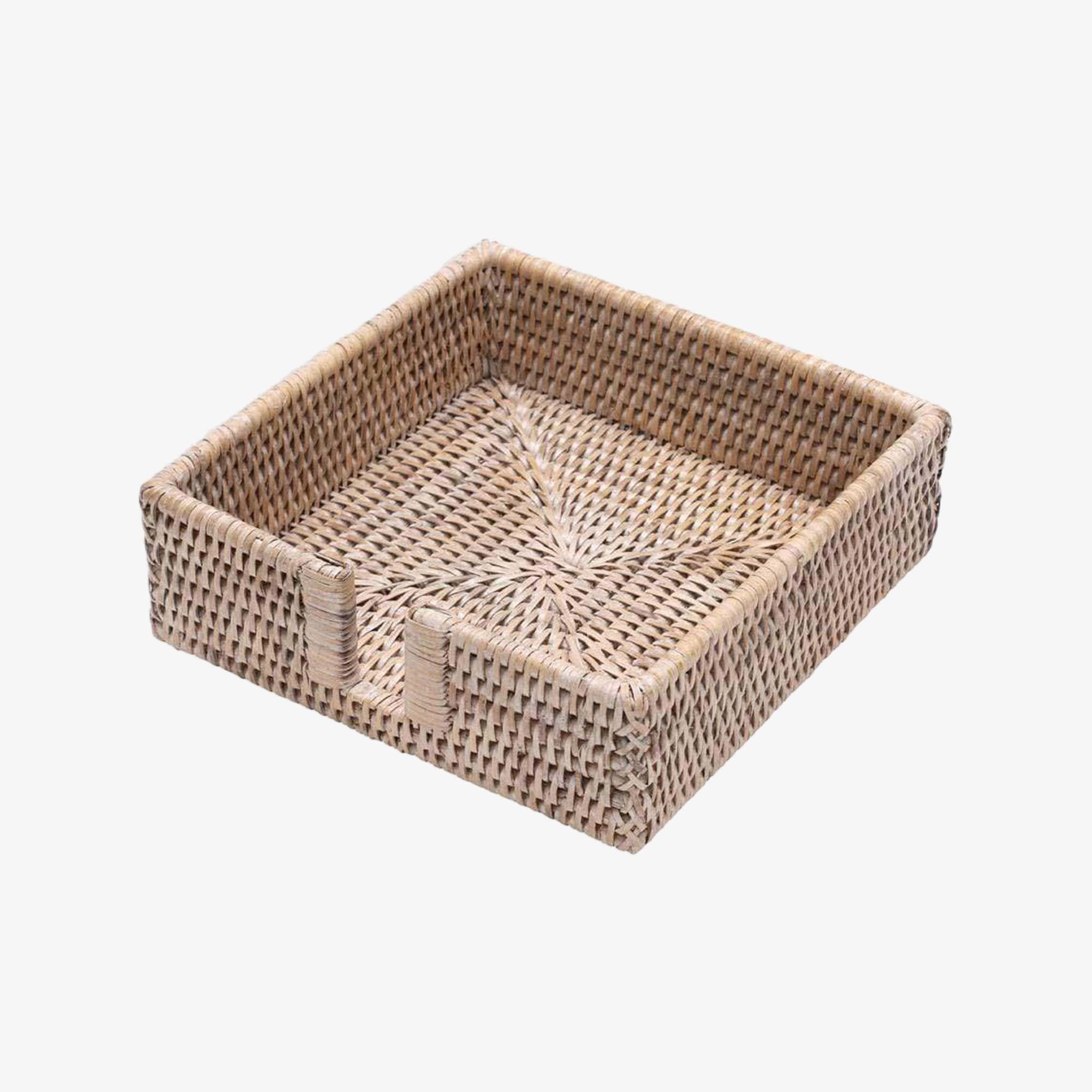 Rattan Lunch Napkin Holder in Whitewash - Addison West 