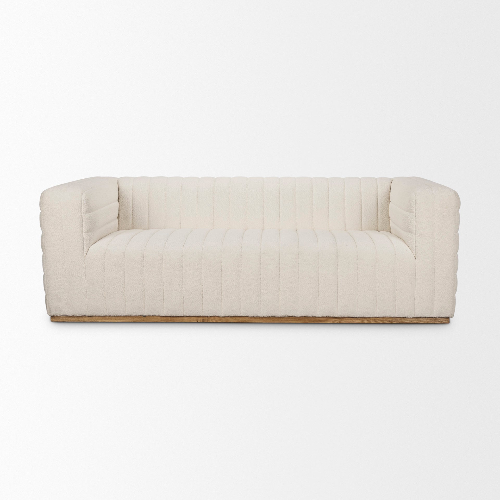 Mercana brand Ricciardo Cream Boucle 3-Seater Sofa on a white background