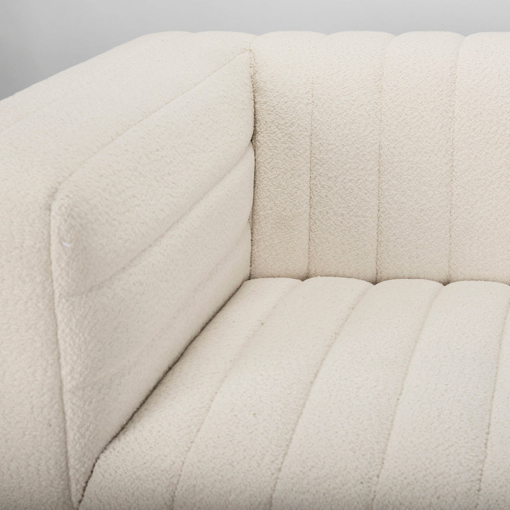 Close up of Ricciardo Cream Boucle 3-Seater Sofa on a white background