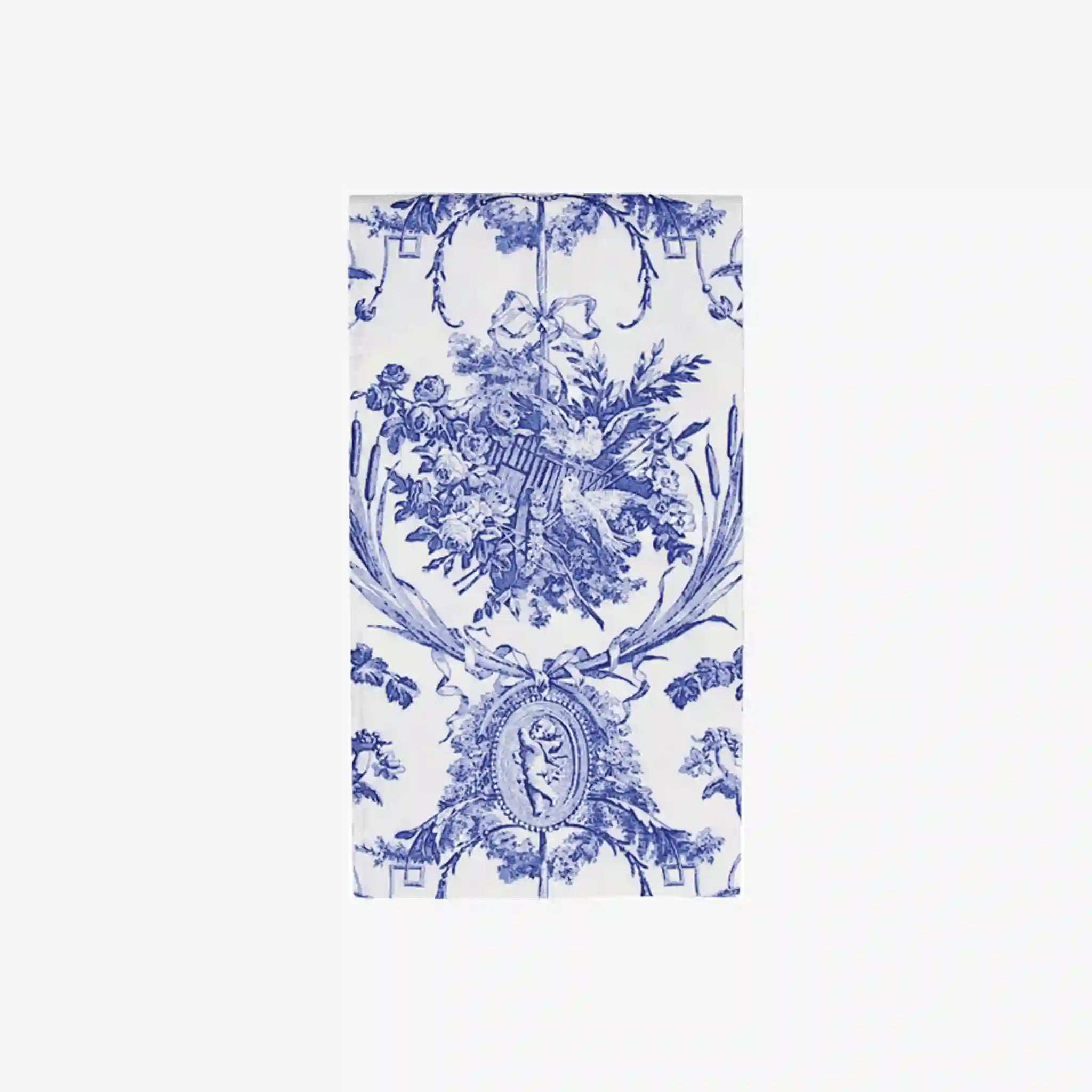 Caspari Romantic Toile Blue Guest Towel on a white background