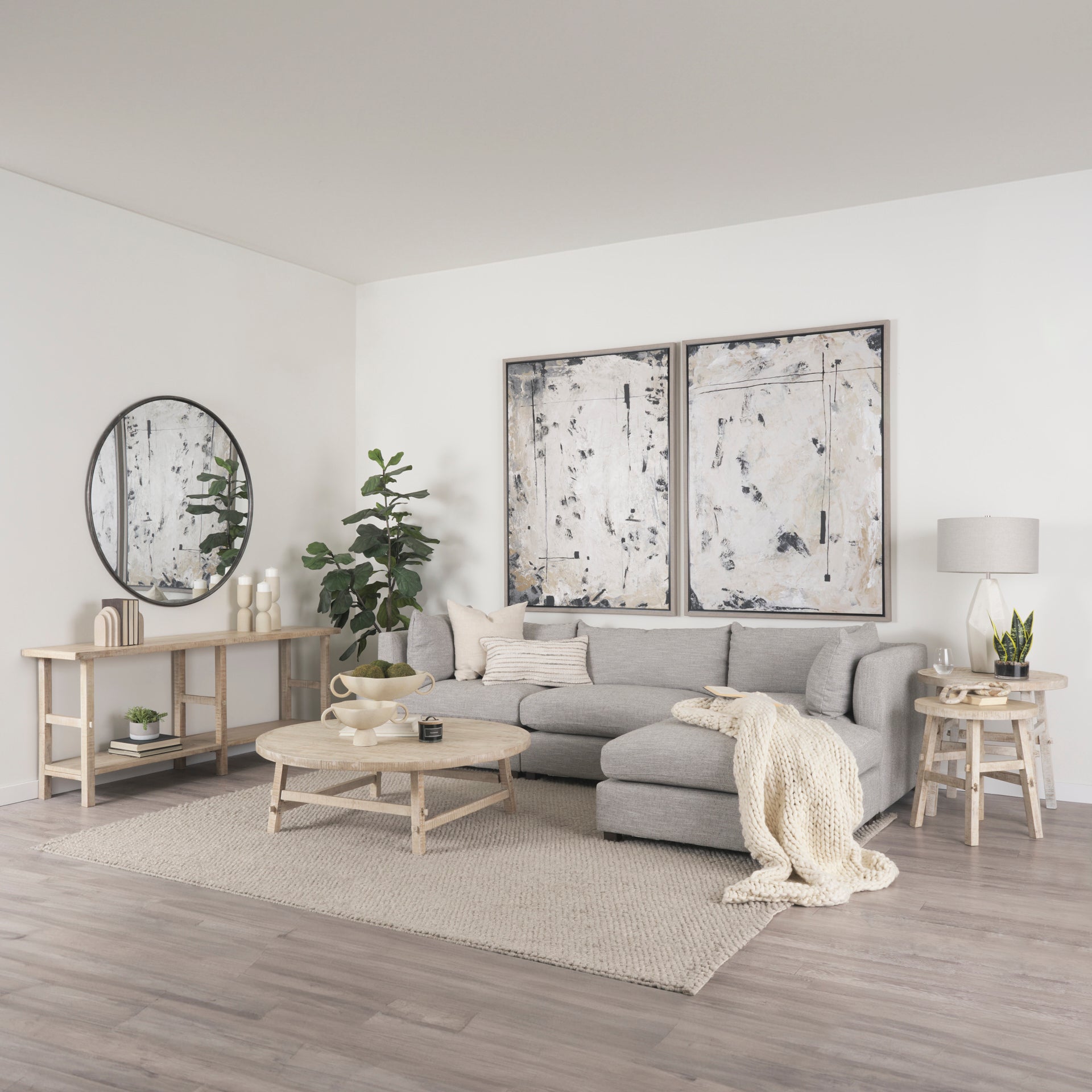 Rosie Large Blonde Wood Console Table in a light and airy minimal living room