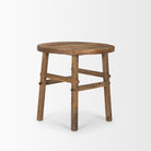 Large Round Brown Wood End Table with rustic joinery on a white background