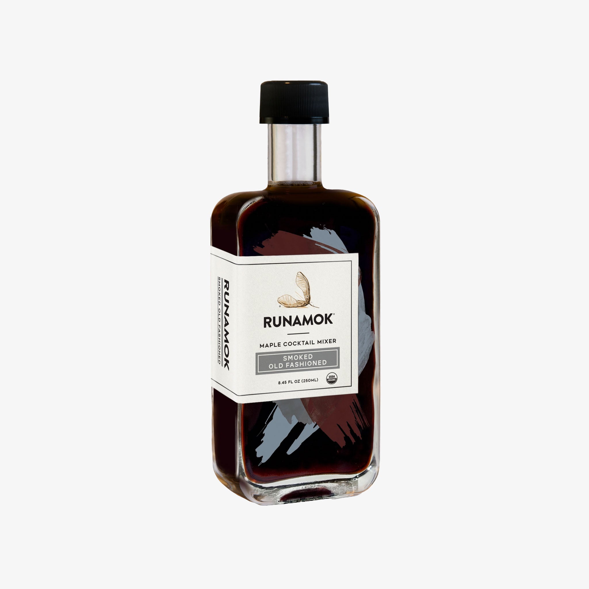 Runamok maple cocktail syrup on a white background