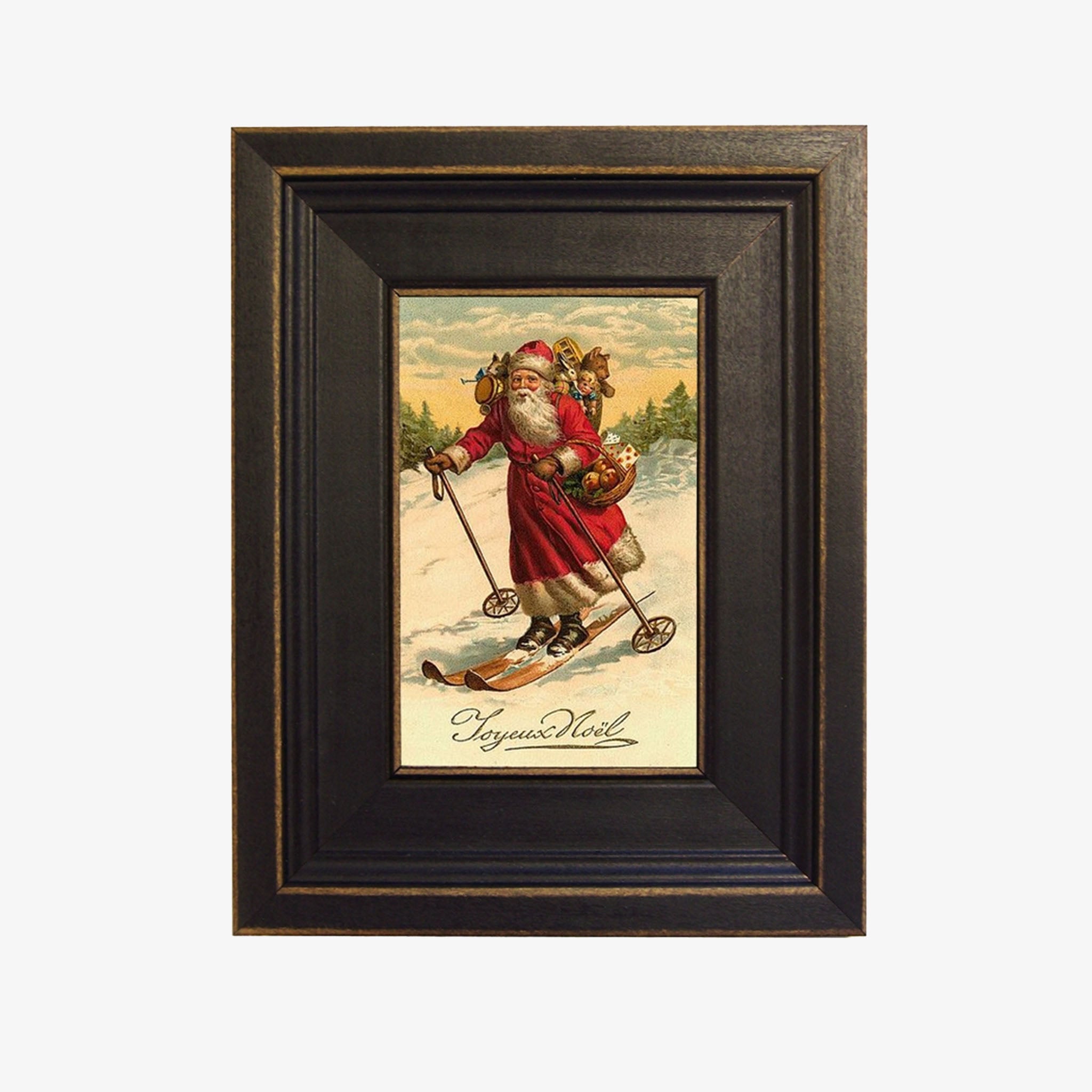 Santa On Skis Oil Painting on a white background