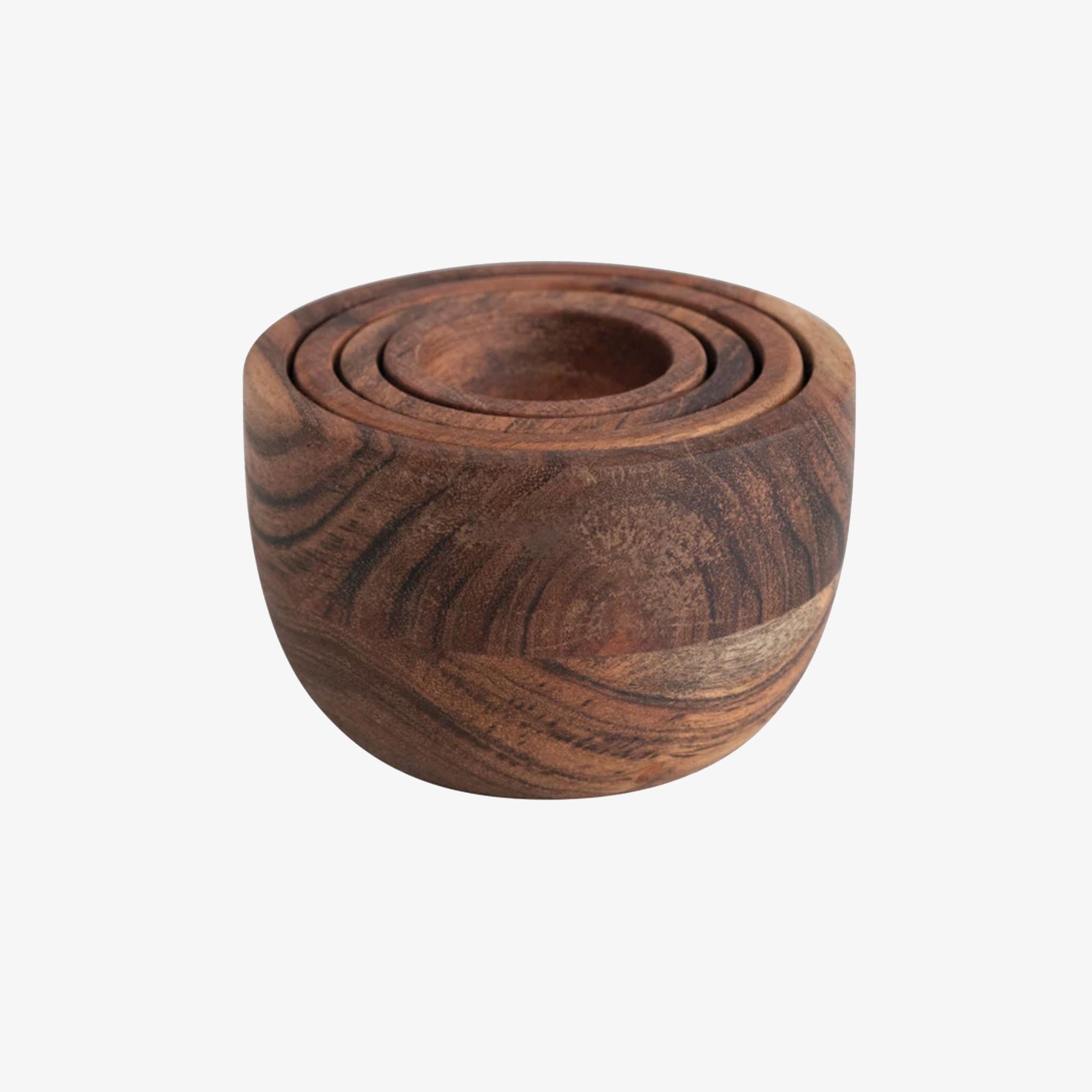 Set Of 4 Acacia Wood Nesting Bowls on a white background