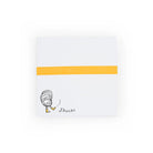 White square notepad with oyster wearing boots and 'shucks' saying. Tied with yellow ribbon on a white background