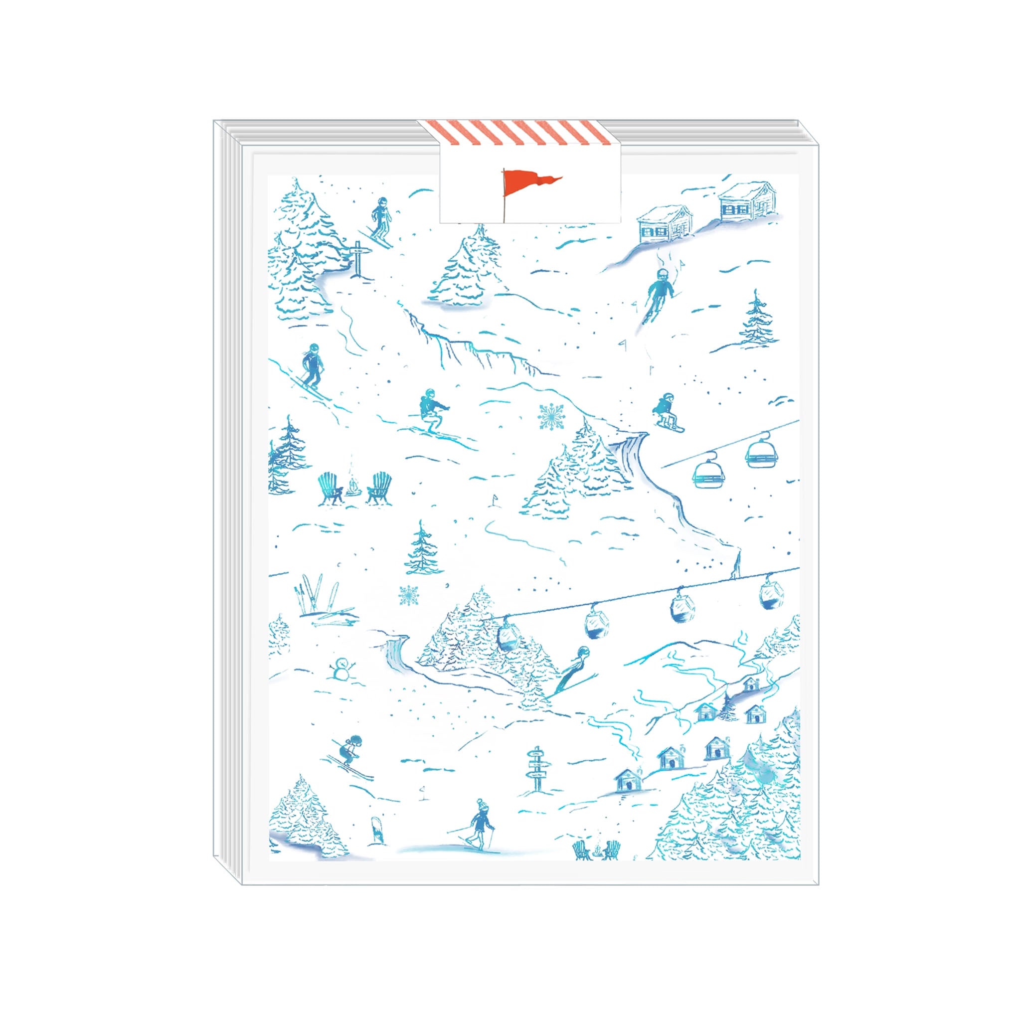 Ski Blue Toile Boxed Greeting Cards Set of 8 on a white background