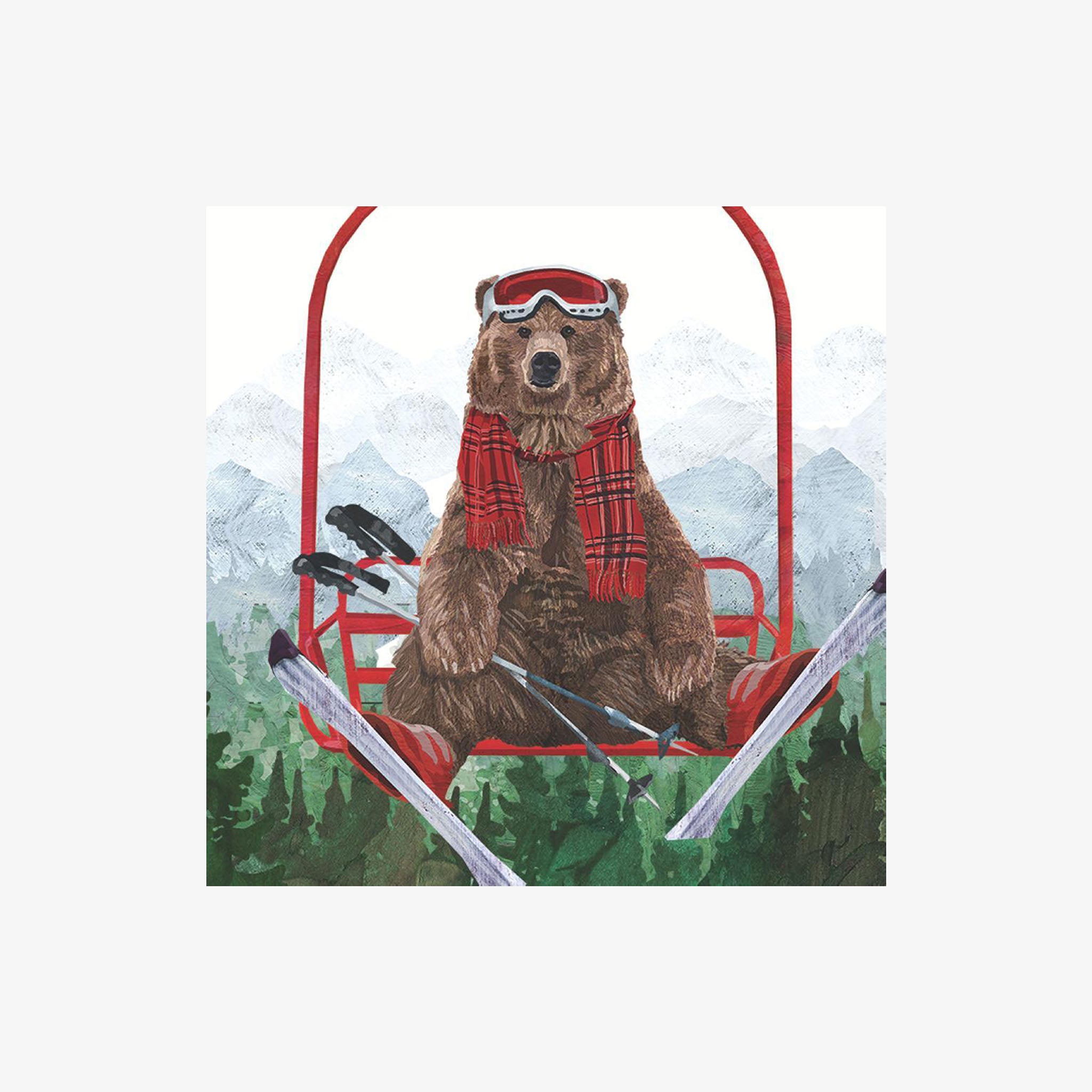 Ski Lift Bear Cocktail Napkins on a white background