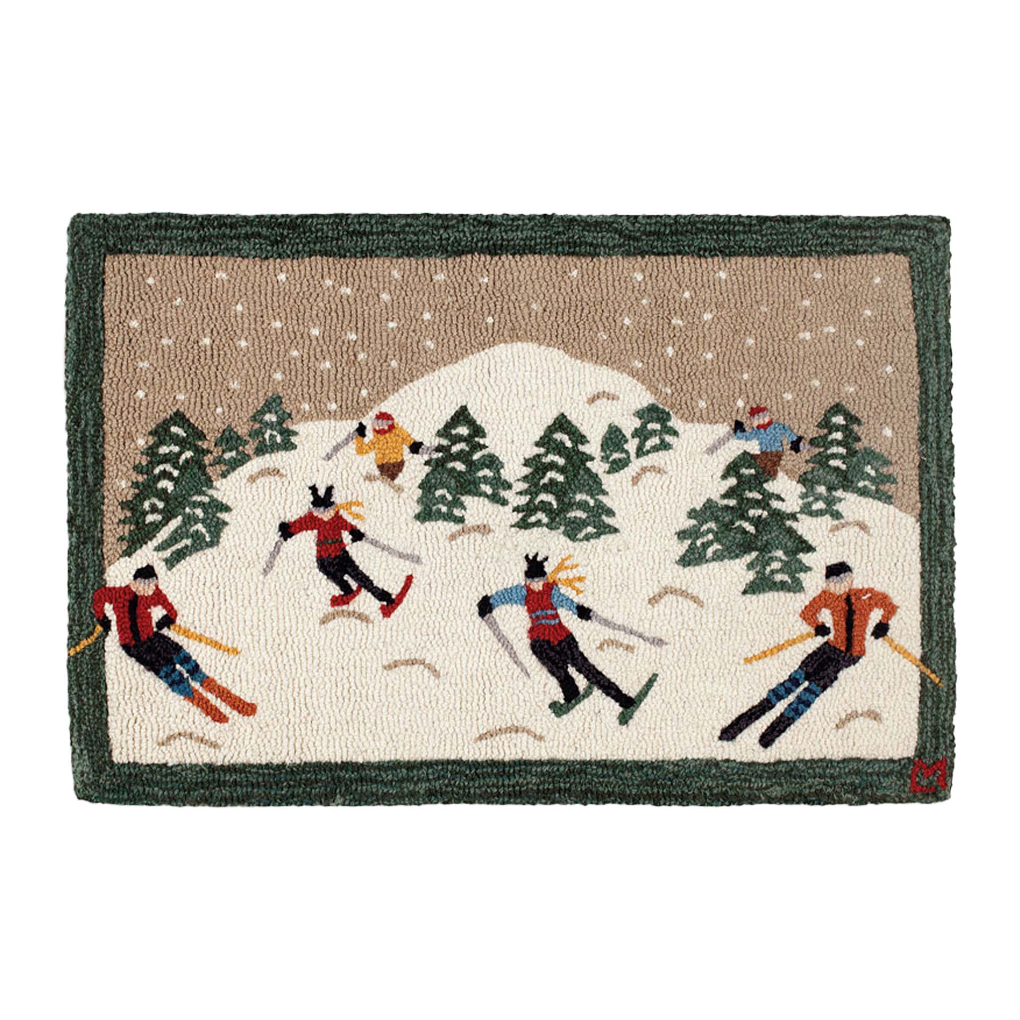 Chandler four corners Ski Winter Hand Hooked Rug on a white background