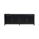 Furniture classics black Margot Sideboard with gold pulls and four doors with reeded wood on a white background