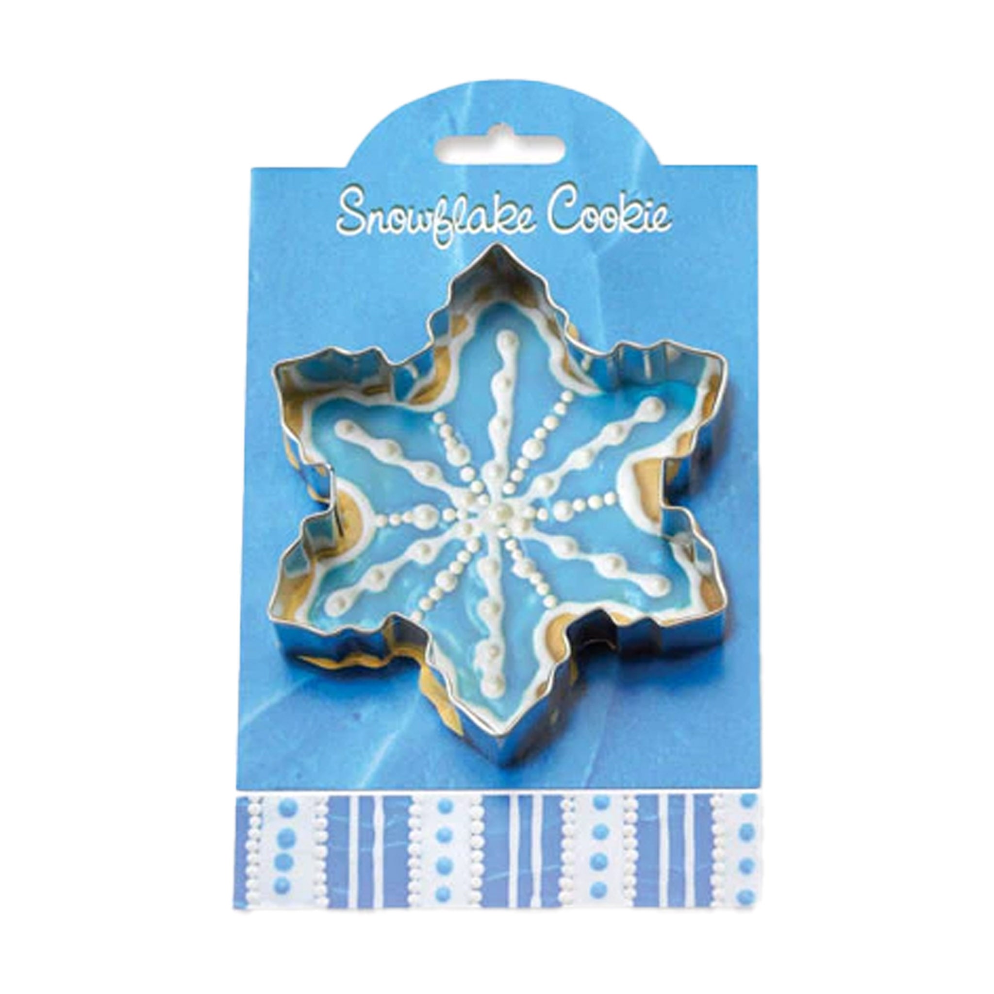 Ann Clarke Snowflake Cookie Cutter with blue Recipe Card on a white background