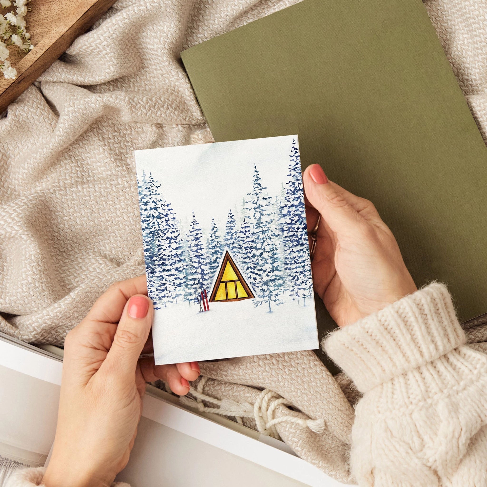 Snowy Cabin A-Frame Greeting Card - Addison West 