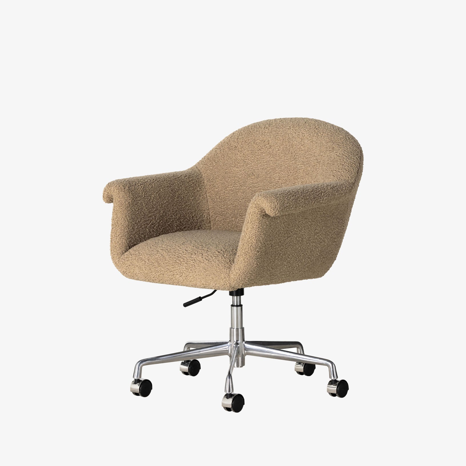 Four Hands Suerte Desk Chair in Camel Sheepskin on a white background