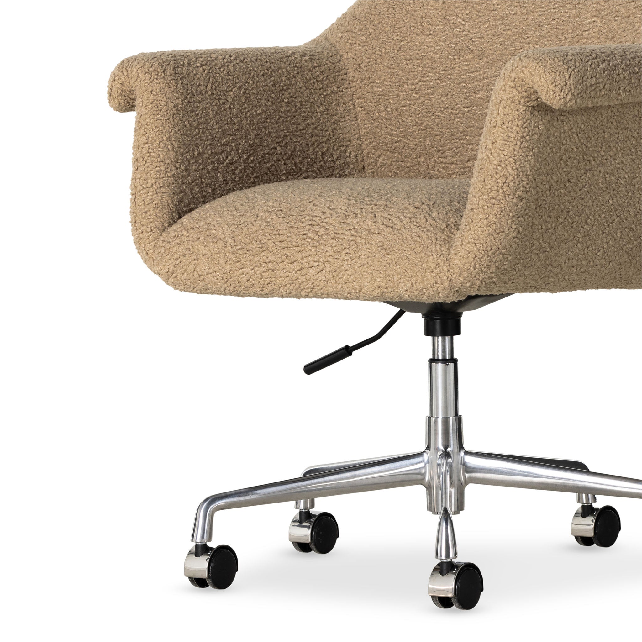 Four Hands Suerte Desk Chair in Camel Sheepskin on a white background