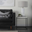 Svend Black Leather Sofa in a monochromatic living room