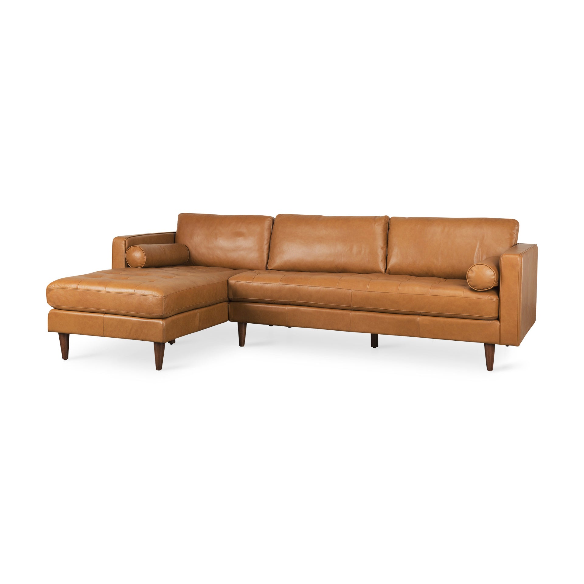 Svend Tan Leather Left Chaise Sectional Sofa on a white background