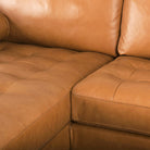 Close up of Svend Tan Leather Left Chaise Sectional Sofa 