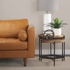 Svend Tan Leather Left Chaise Sectional Sofa in a light and airy living room