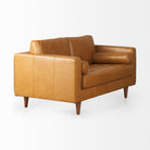 Svend Tan Leather Love Seat Sofa on a white background