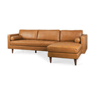 Svend Tan Leather Right Chaise Sectional Sofa on a white background