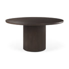 Terra Dark Brown Wood Round Fluted Dining Table on a white background