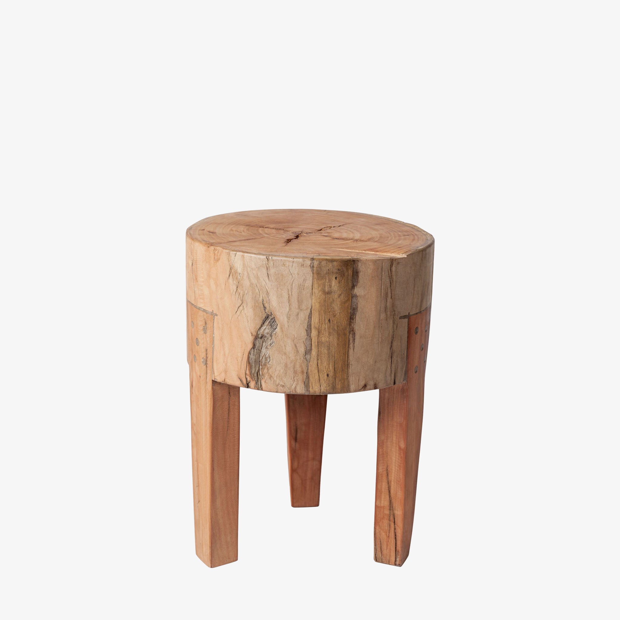 Reclaimed wood stool on a white background