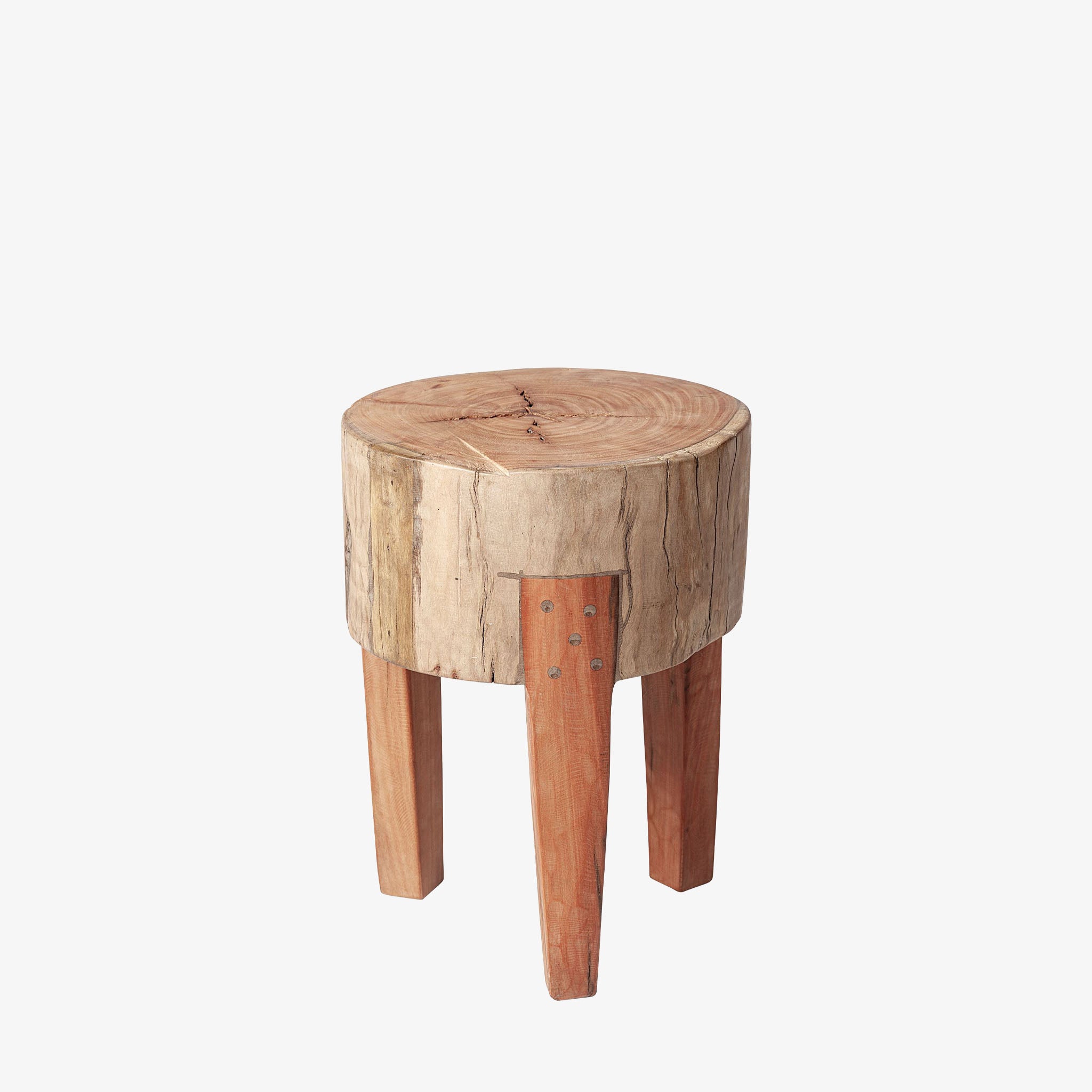 Reclaimed wood stool on a white background