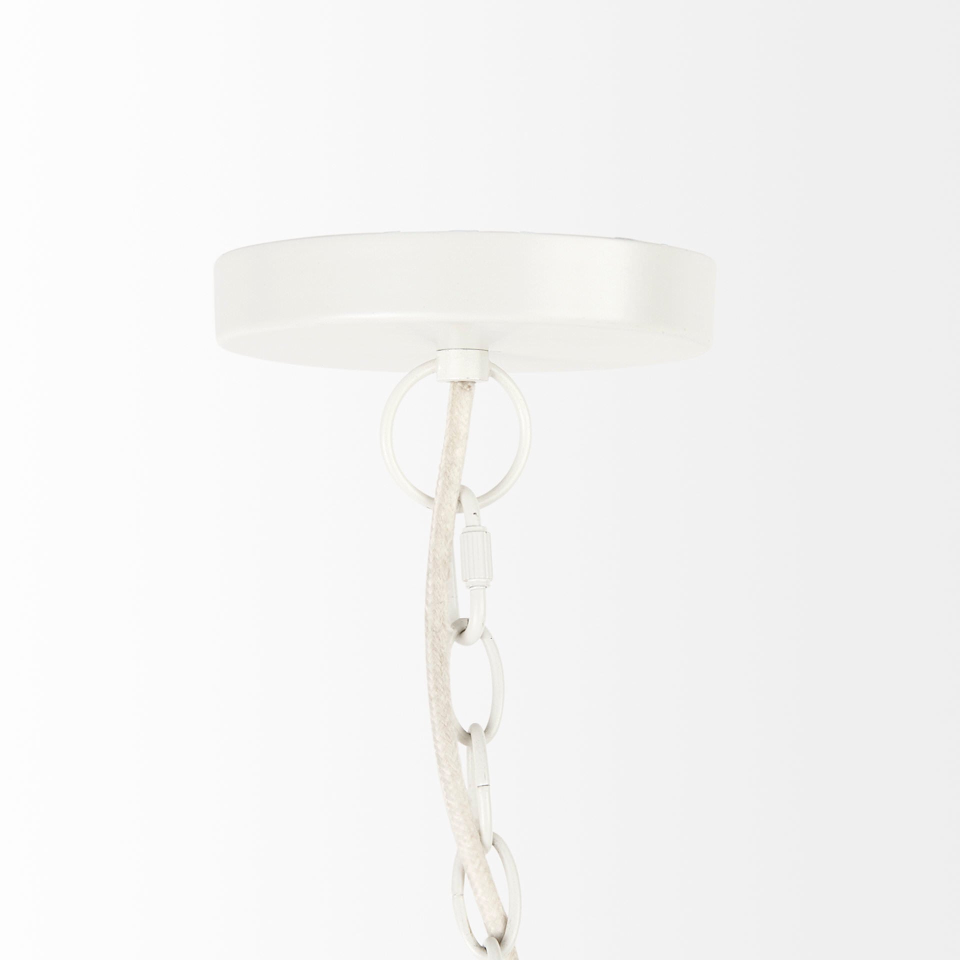 Close up of Theta 30.0 L x 30.0 W x 15.0 H White-Washed Beaded Chandelier on a white background