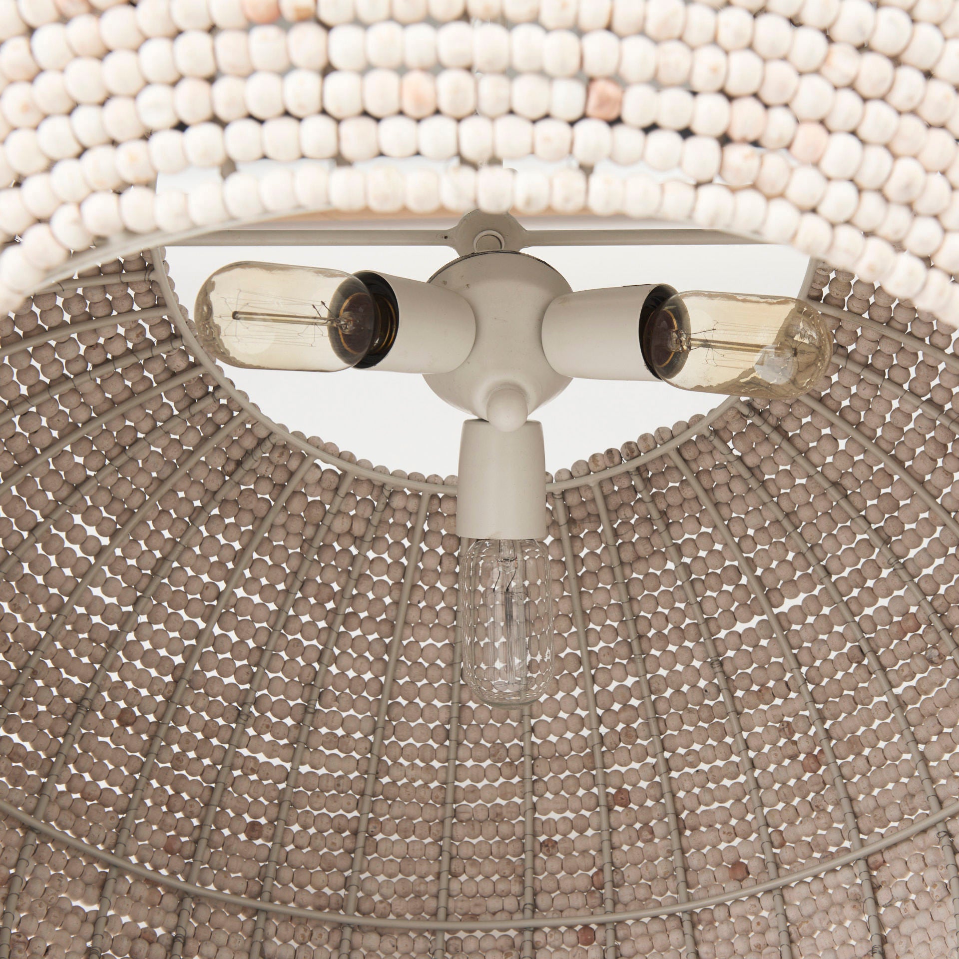 Close up of Theta 30.0 L x 30.0 W x 15.0 H White-Washed Beaded Chandelier