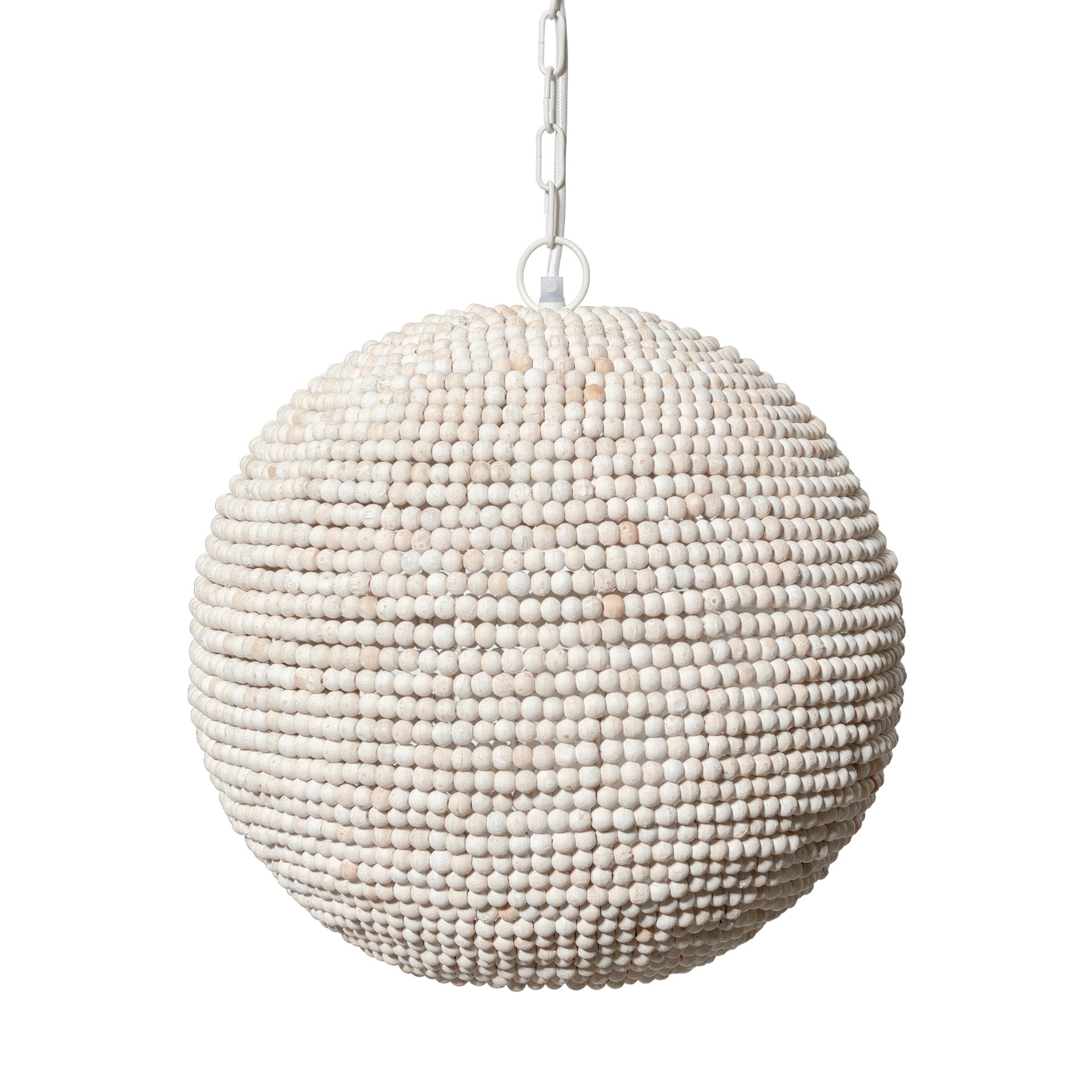 Theta 15.5x14.5 White-Washed Wood Beaded Pendant Light on a white background