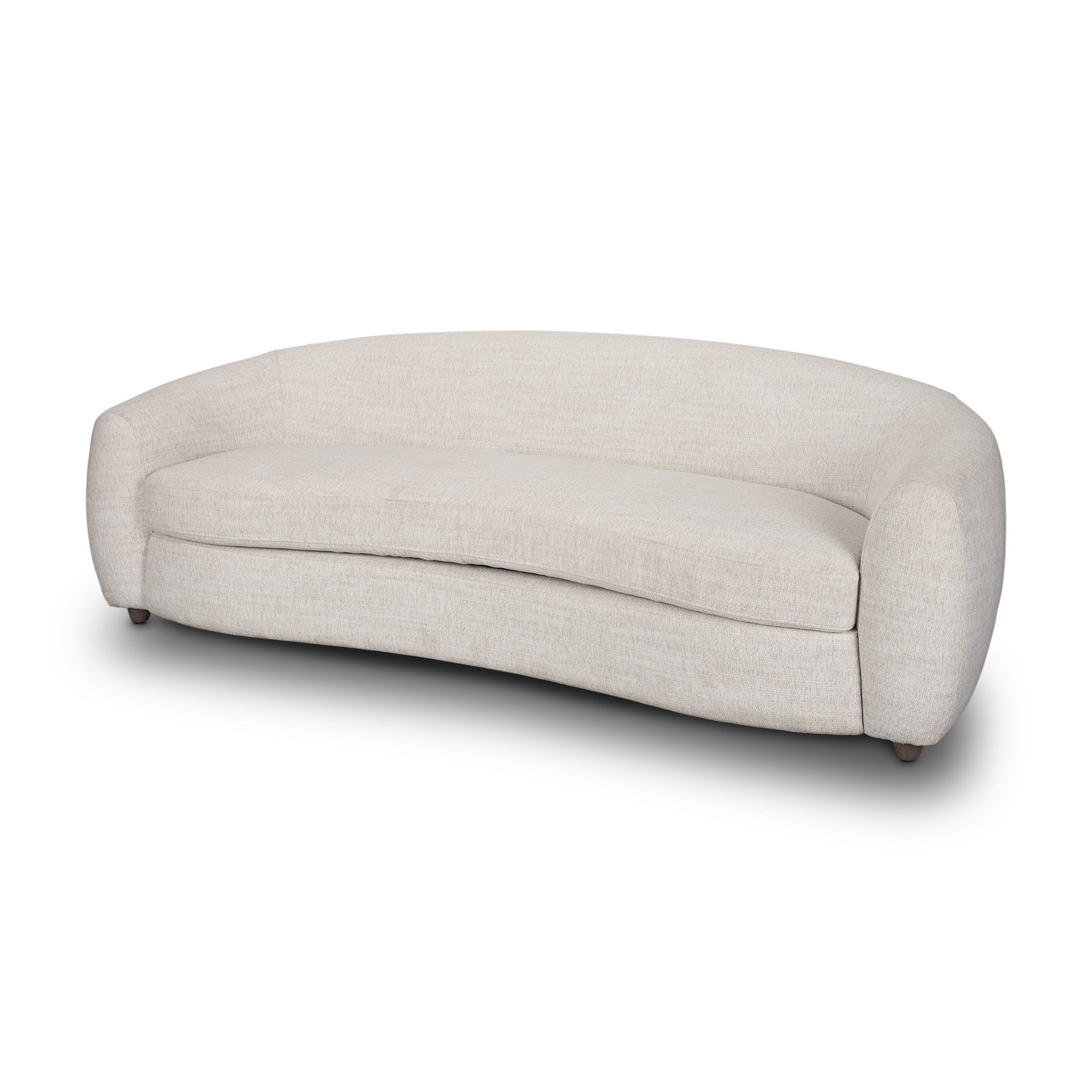 Valentina Oatmeal Upholstered Curved Sofa on a white background