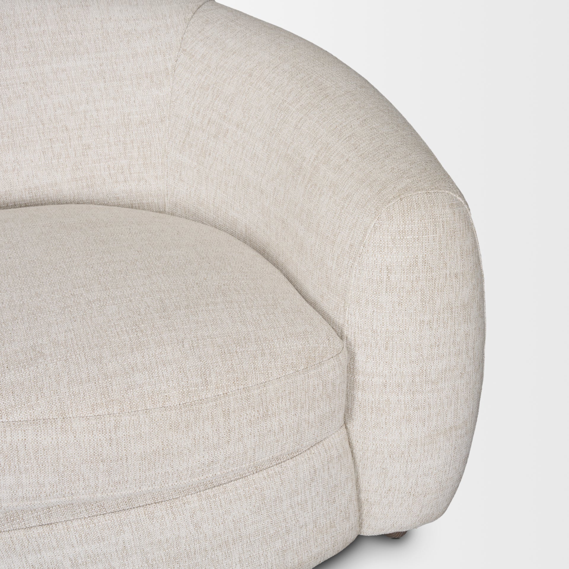 Valentina Oatmeal Upholstered Curved Sofa on a white background