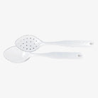 Golden Rabbit brand White Enamelware Spoon Set on a white background