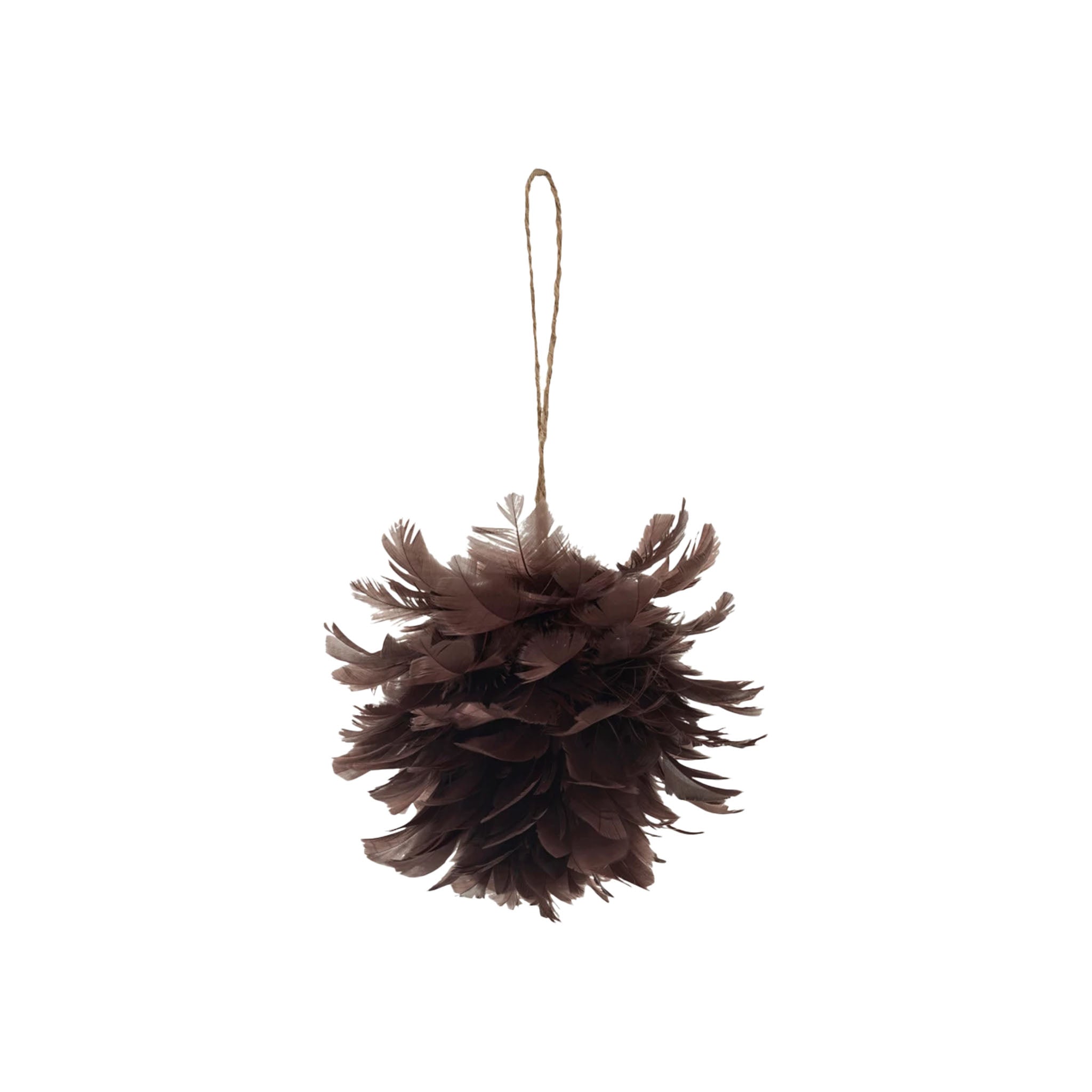 Burgundy Feather Ball Ornament on a white background