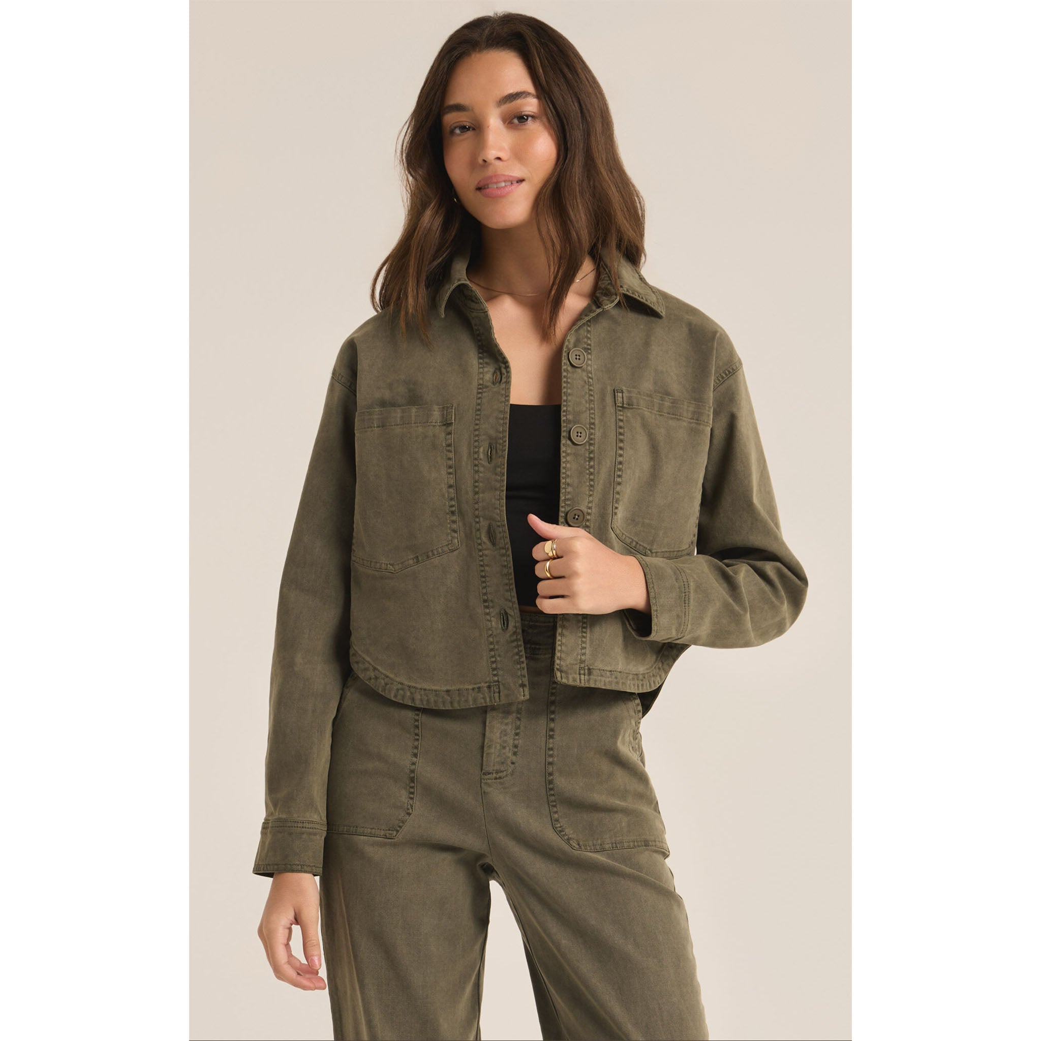 Z Supply All Day Cropped Washed Jacket Grape Leaf - Addison West 