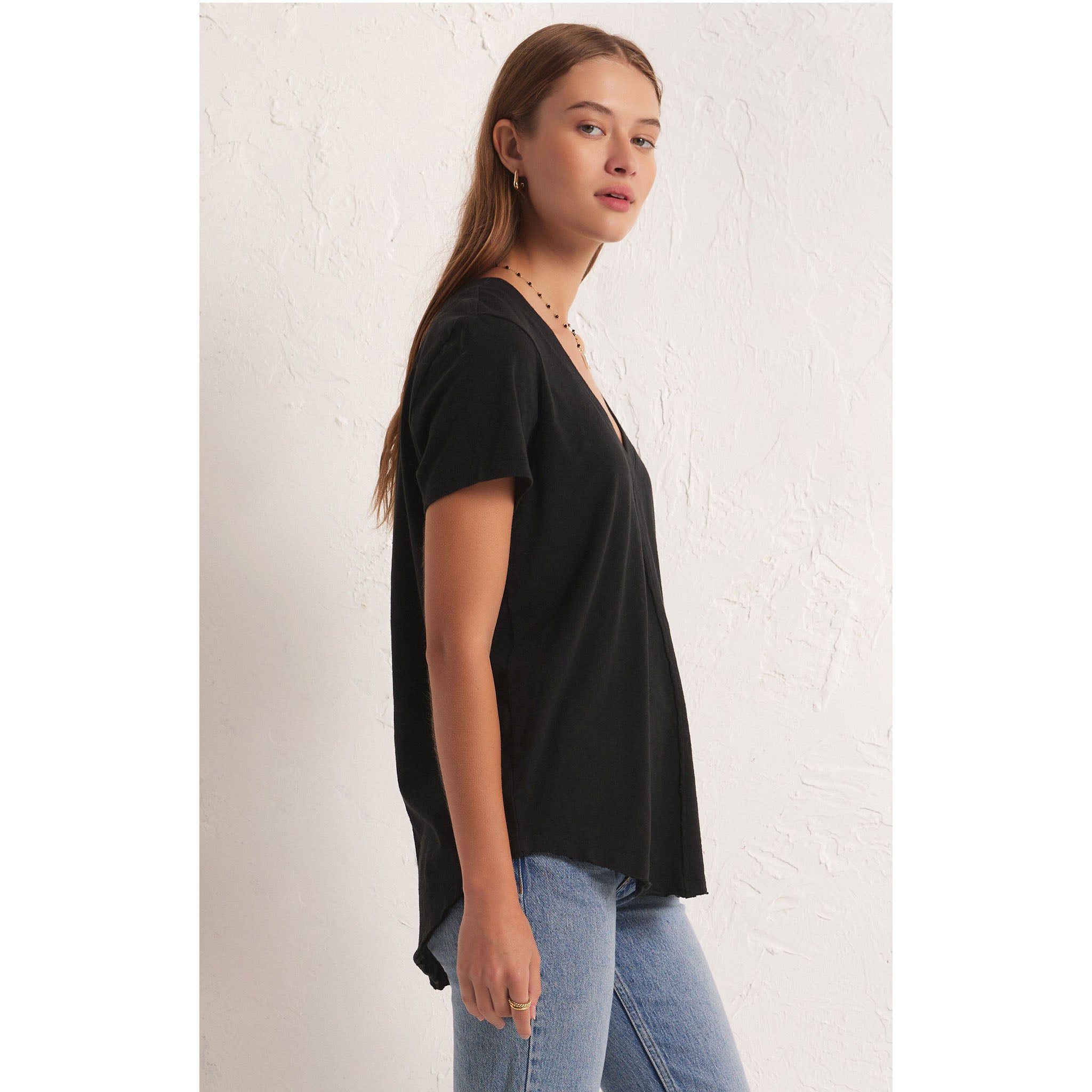 Z Supply Asher V-Neck Tee in Black - Addison West 