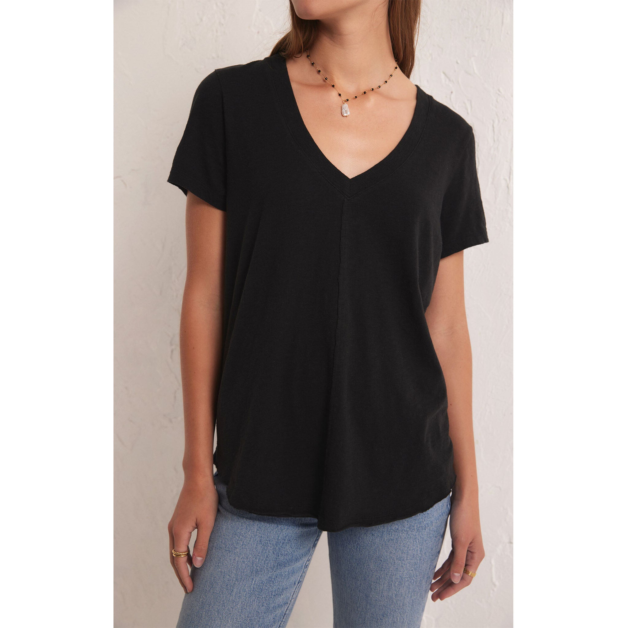 Z Supply Asher V-Neck Tee in Black - Addison West 