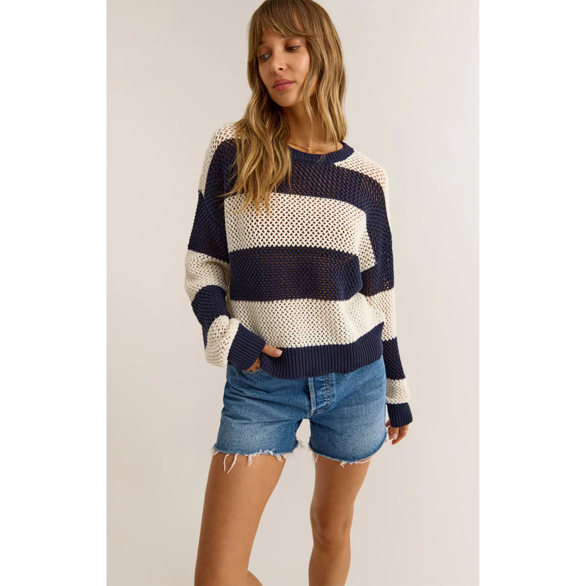 Z Supply Broadbeach Stripe Sweater in Captain Navy - Addison West 