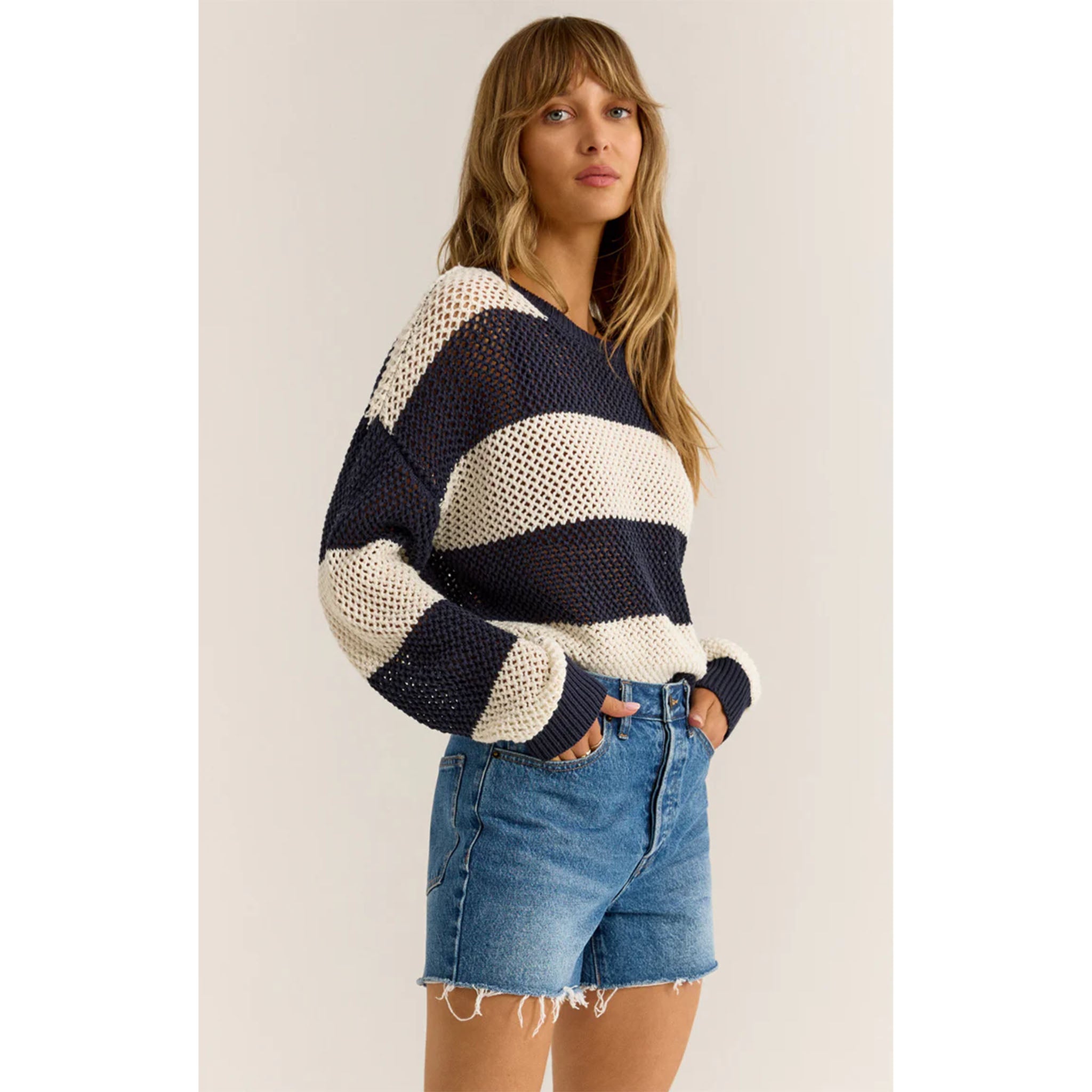 Z Supply Broadbeach Stripe Sweater in Captain Navy - Addison West 