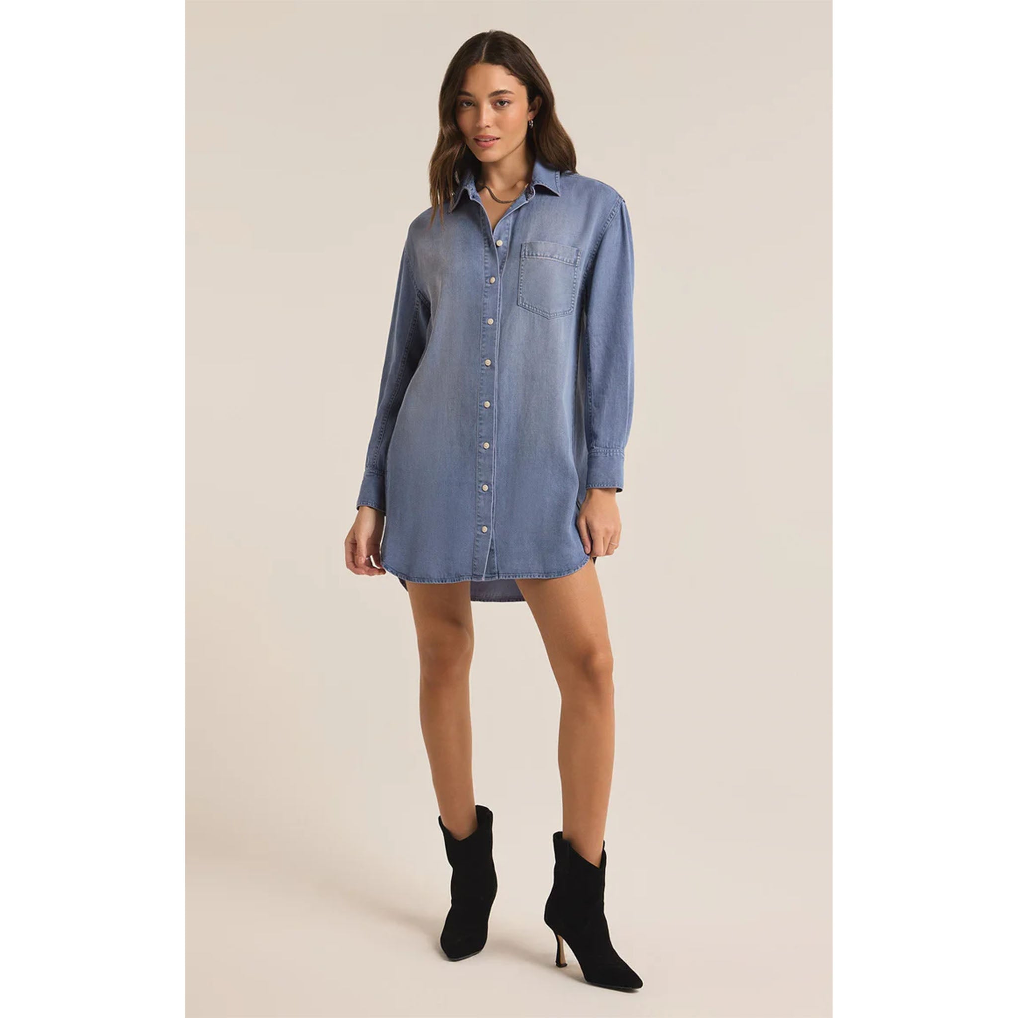 Z Supply Dover Chambray Dress Sun Bleached Indigo - Addison West 