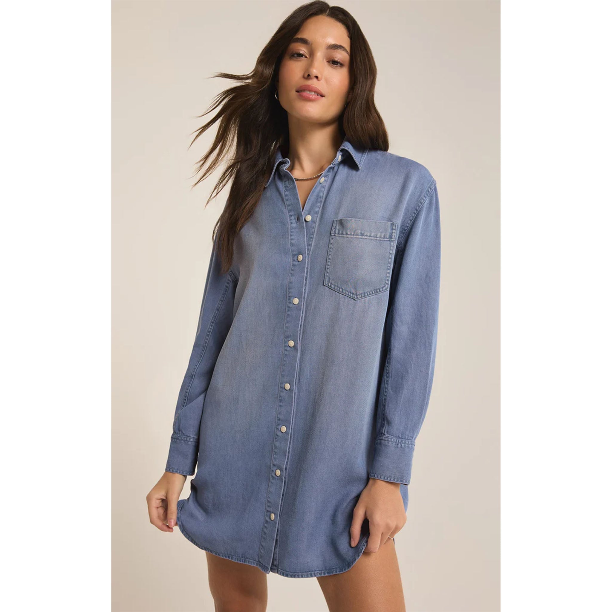 Z Supply Dover Chambray Dress Sun Bleached Indigo - Addison West 