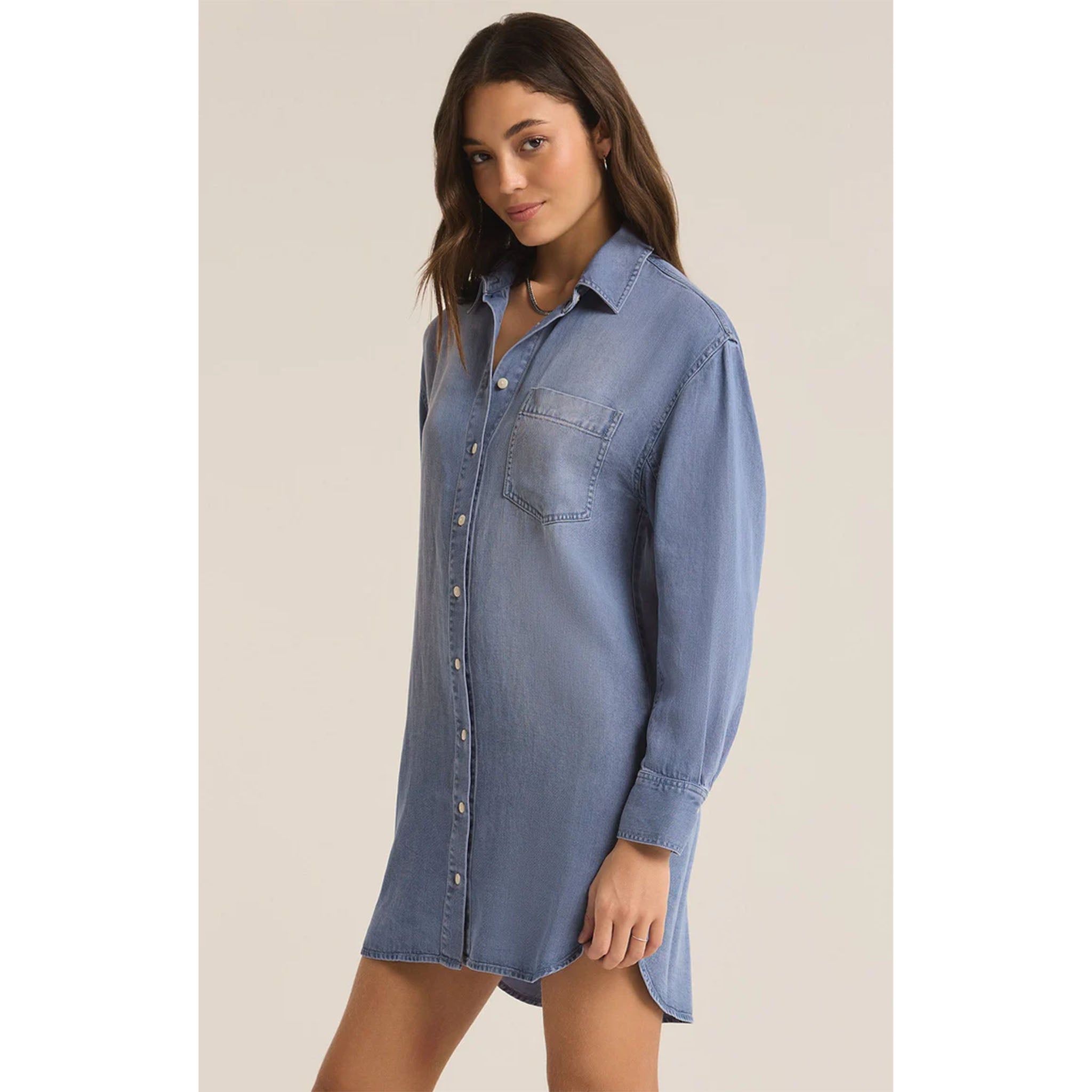 Z Supply Dover Chambray Dress Sun Bleached Indigo - Addison West 