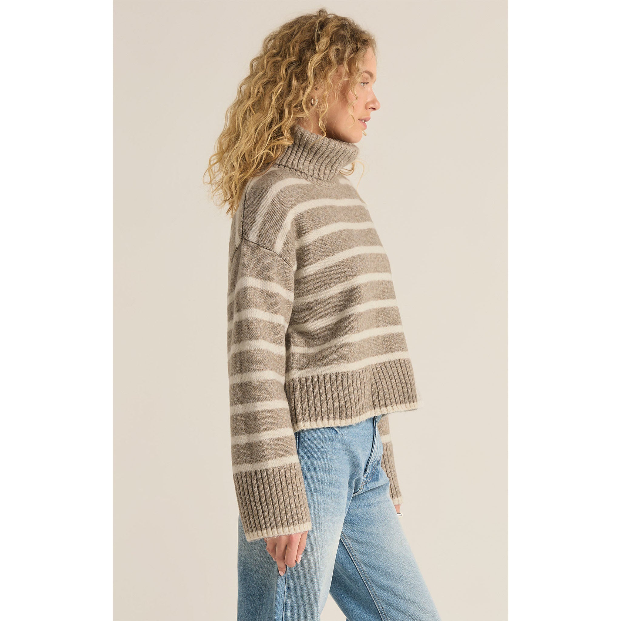 Z Supply Josephine Stripe Sweater Heather Taupe - Addison West 